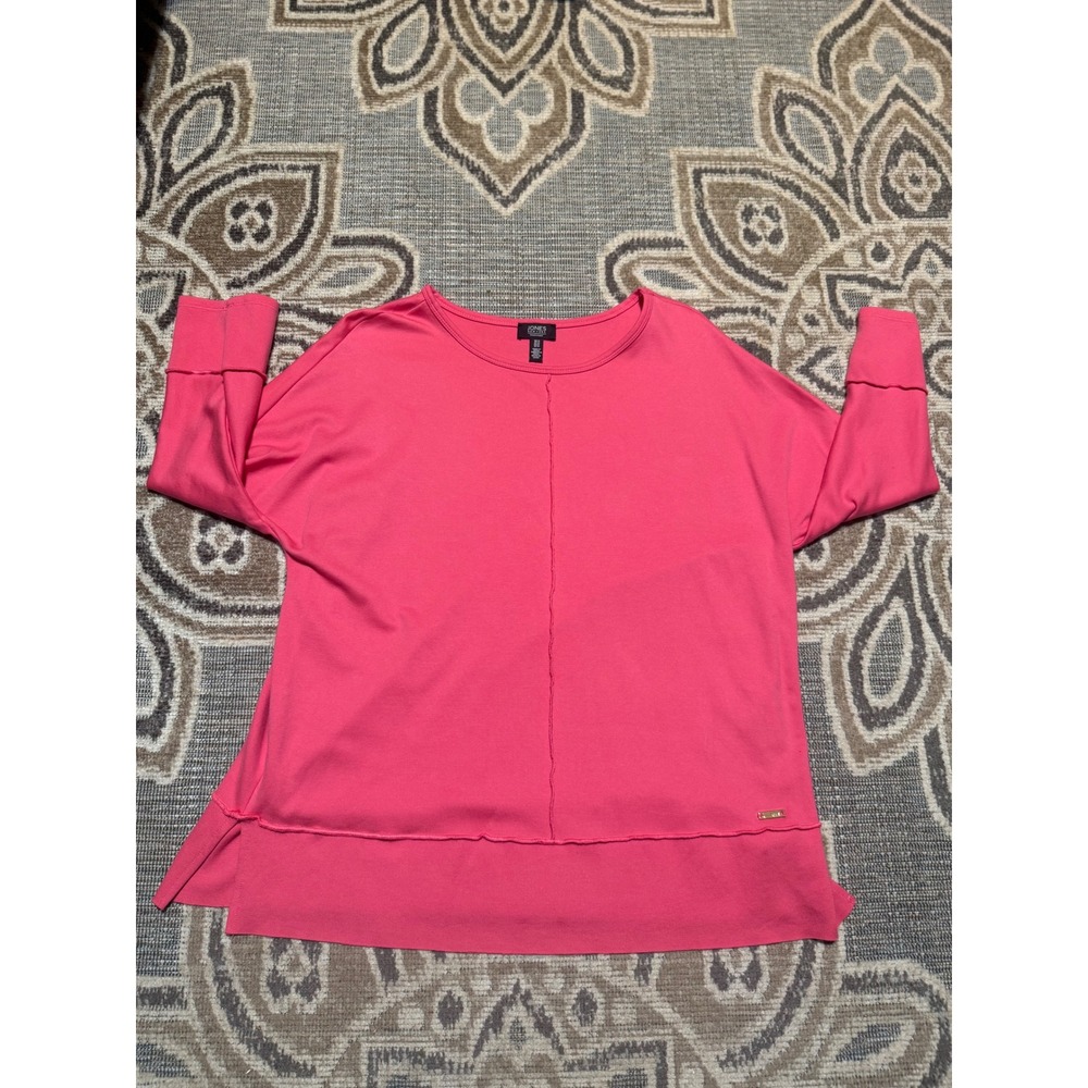 Jones New York Signature Pink Raw Edge Seam Long Sleeve Top Womens Medium